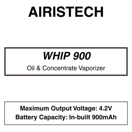 Airistech – Whip 900 – 510 Cartridge Tank Concentrate Vaporiser – 900mAh – Dual Charging Port - Vapeys Co Nz