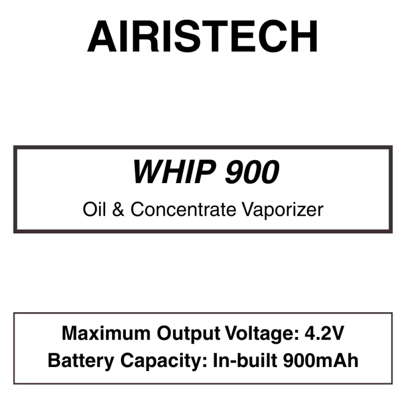Airistech – Whip 900 – 510 Cartridge Tank Concentrate Vaporiser – 900mAh – Dual Charging Port - Vapeys Co Nz