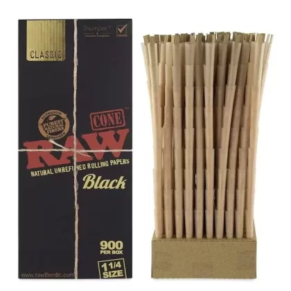 Raw Black Classic 1 1/4 Pre-Rolled Cones (900-Pack) - Vape Store