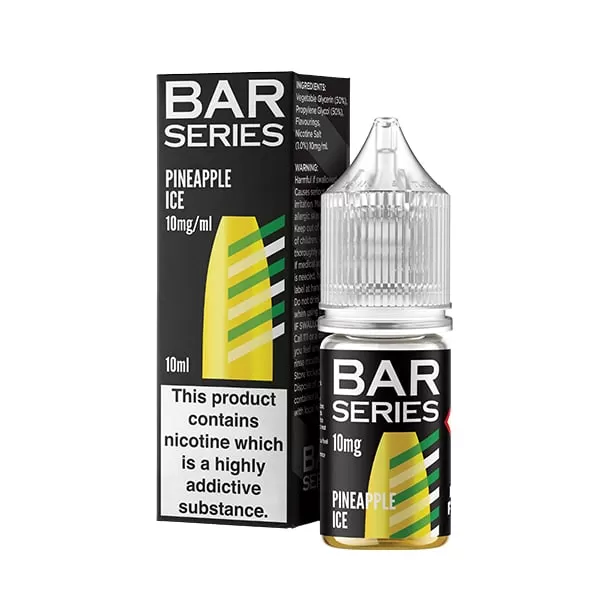Box of 10 – 10mg (1%) Bar Series 10ml Nic Salts - Apple Peach, Banana Ice; Vape Product (9D43A9)