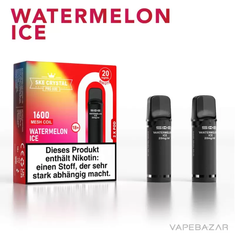 SKE Crystal 800 Pro Pods – Watermelon Ice (2er Pack) - SKE Crystal / Glycerin / Propylenglykol / Aromastoffe / Nikotin / ca. 1600 insgesamt - Image 2