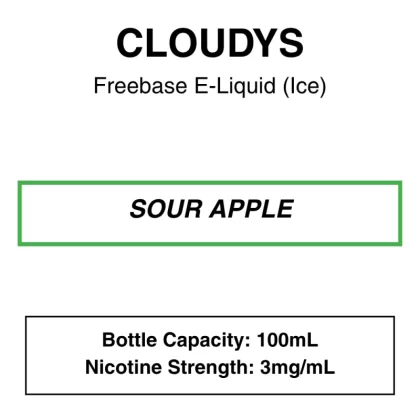 Sour Apple Ice -Cloudys Premium E-Liquid – Freebase – 100mL