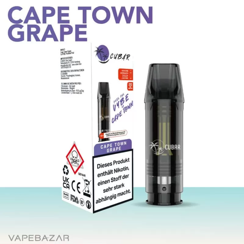 Cubar Club Pods – CAPE TOWN GRAPE - Cubar Club / Propylenglykol / Nikotin / Glycerin / Nikotin-Benzoat / Aromen / 20mg/ml / ca. 600 - Image 2