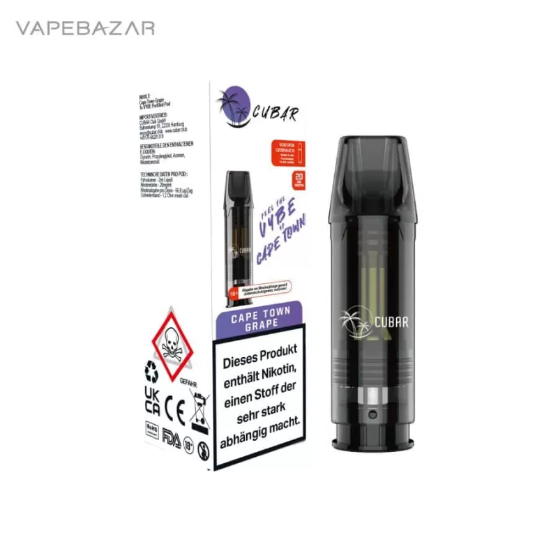 Cubar Club Pods – CAPE TOWN GRAPE - Cubar Club / Propylenglykol / Nikotin / Glycerin / Nikotin-Benzoat / Aromen / 20mg/ml / ca. 600 - Image 3