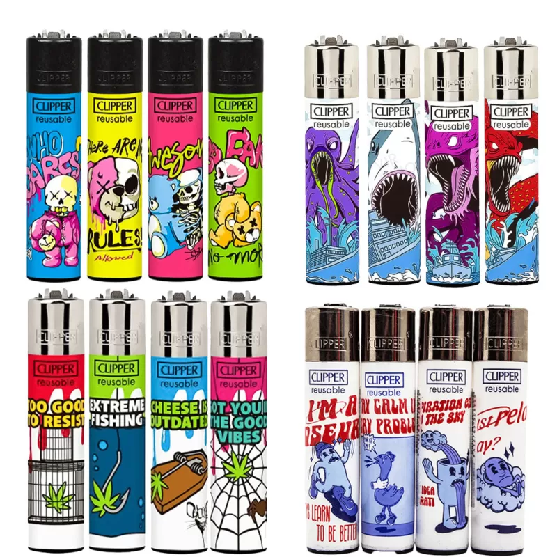 CLIPPER Lighters Printed Various Designs Box Of 48 - Leaf Game