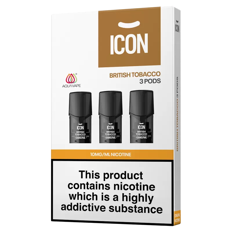 ICON Aquavape British Tobacco Pods (Pack of 3) - 10mg - Vape Product (A9BD74)