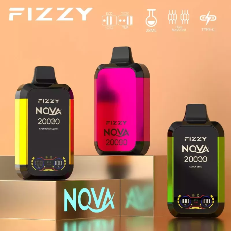 Fizzy Nova 20000 Puffs | dual mesh coil, LCD screen, rechargeable disposable vape bulk & wholesale - Aiviouvapes