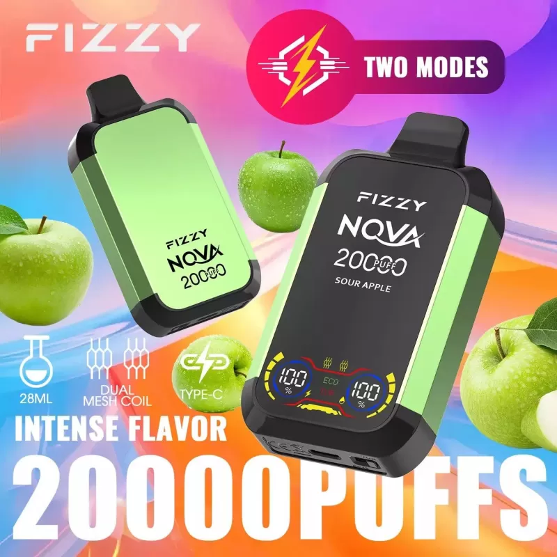 Fizzy Nova 20000 Puffs | dual mesh coil, LCD screen, rechargeable disposable vape bulk & wholesale - Aiviouvapes - Image 3