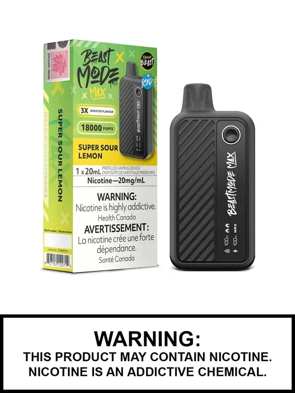 Super Sour Lemon Iced Flavour Beast Beast Mode Max Disposable Vape