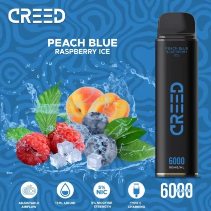 Creed Disposable Vape – Peach Blue Raspberry Ice 6000 Puffs - Vape Product