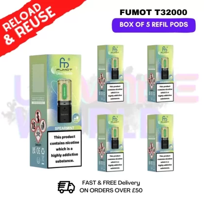 Spearmint Fumot T32000 REPLACEMENT PODS – BOX OF 5