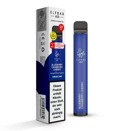 ELF BAR 600 – Blueberry Cranberry Cherry - Elf Bar / 20mg/ml / 550 mAh / Glycerin / Propylenglykol / Nikotin-Benzoat / Aromastoffe / ca. 600