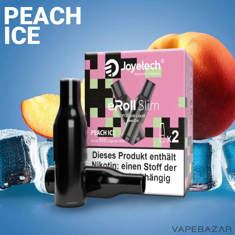 Joyetech eRoll Slim Prefilled Pod – Peach Ice (2er Pack) - Joyetech / 20mg/ml / 2ml / ca. 600 / Glycerin / Aromen / Propylenglykol / Nikotin / Nein / Pfirsich / Ice