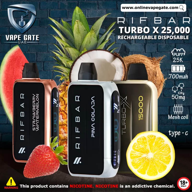 Rifbar Turbo X Rechargeable Disposable Vape (25,000 Puffs) - 50 mg / Strawberry Banana
