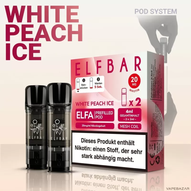 ELFBAR ELFA Pods White Peach Ice 20mg – 2er Pack - Elf Bar; Pfirsich; 20mg/ml - Image 2