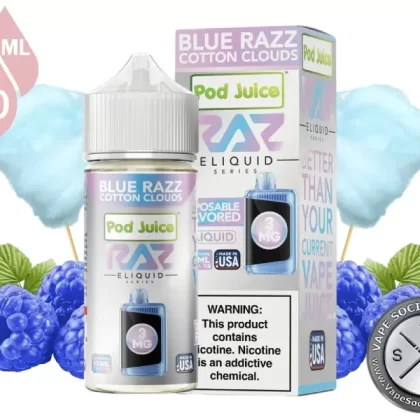 Blue Razz Cotton Clouds Pod Juice x RAZ 100ml - Vape Product, Vape Product