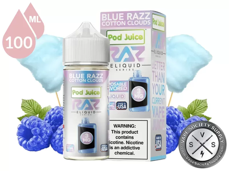 Blue Razz Cotton Clouds Pod Juice x RAZ 100ml - Vape Product, Vape Product