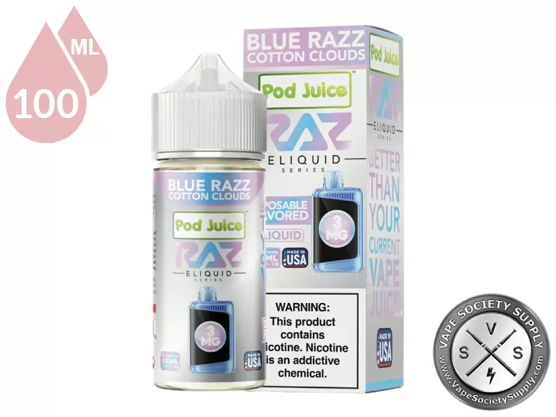 Blue Razz Cotton Clouds Pod Juice x RAZ 100ml - Vape Product, Vape Product - Image 3