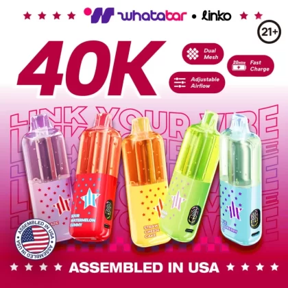 Assembled in USA | whatabar linko 40K Puffs Disposable Device - 40,000 Puffs - Baja Splash