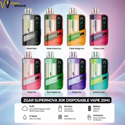 Zgar Supernova 30000 Puffs Disposable Vape 20mg in the UAE - Cherry Cola, Grape Ice