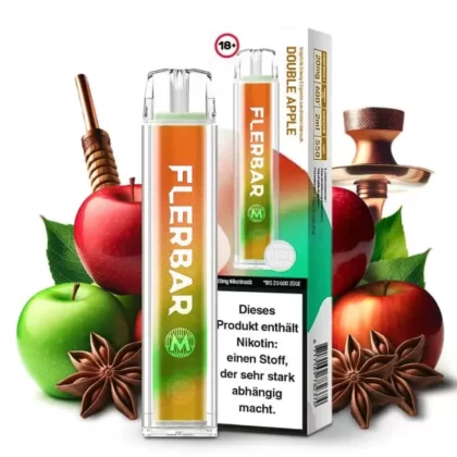Flerbar – Double Apple - Flerbar / Doppelapfel / 550 mAh / pflanzliches Glycerin / Aromastoffe / Nikotin / 1-Ethylpiperidin-3-ol / Propylenglykol / Nikotin-Benzoat / 20mg/ml / ca. 600