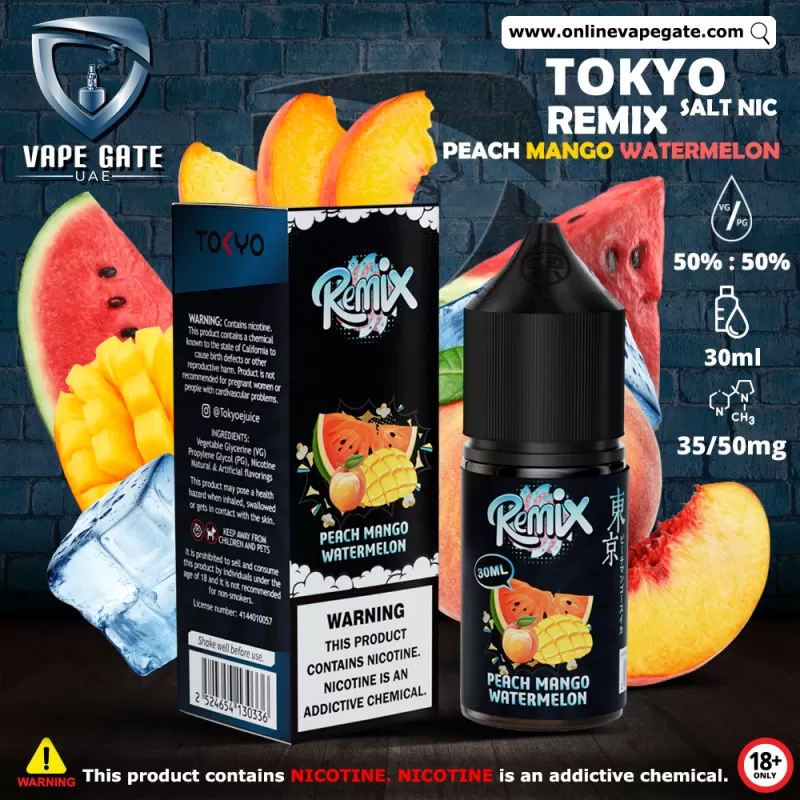 Tokyo Remix Peach Mango Watermelon Saltnic 30ml - 35 mg / 30 ml