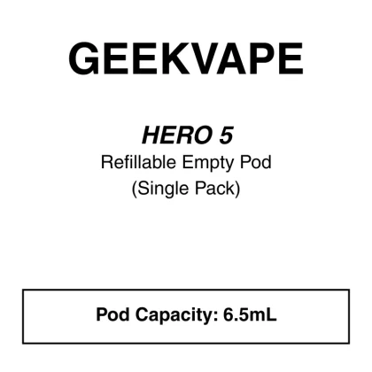 Geekvape – Hero 5 – Refillable Empty Pod – Single Pack – 6.5mL - Iron Black, Pure White