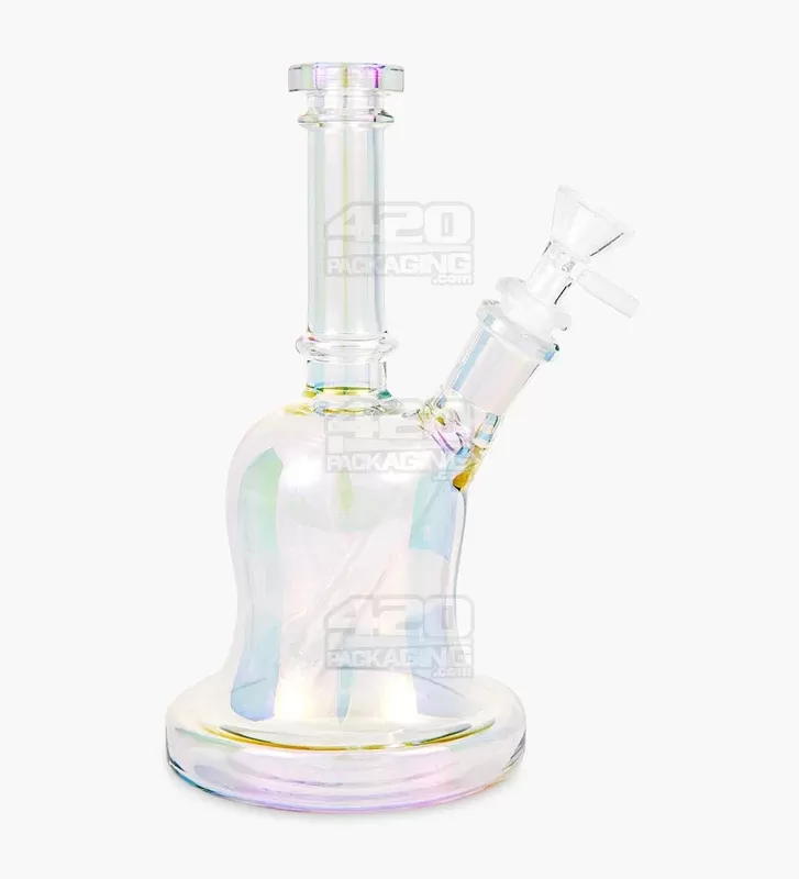 USA Glass | Straight Neck Iridescent Fumed Glass Bell Water Pipe | 8in Tall – 14mm Bowl – Blue