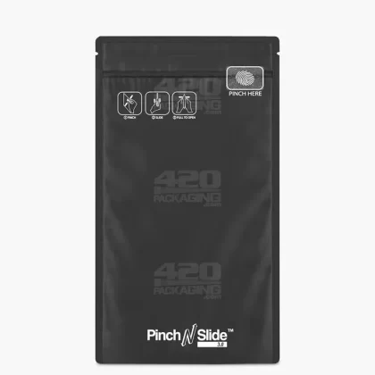 Child Resistant & Tamper Evident | Pinch N Slide 3.0 Matte Black Bottom Loading PCR Mylar Bags | 5in x 8.5in – 14g – 250 Count