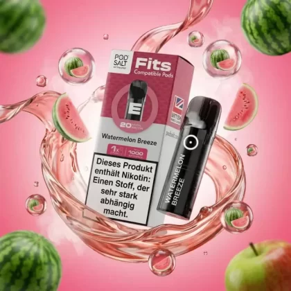 Pod Salt Fits Pods – Watermelon Breeze 20mg/ml (3er Pack) - Pod Salt / 20mg/ml / 2ml / ca. 1.000 pro 3er-Pack / Propylenglykol / pflanzliches Glycerin / Aromastoffe / Nikotin / Ja