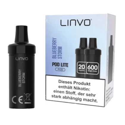 Linvo Pod Lite Cartridge – Blueberry Storm – 2er Pack - Linvo Pod Lite / Blaubeere / Energy Drink / Propylenglykol / pflanzliches Glycerin / Aromastoffe / Nikotin / ca. 600 / 20mg/ml