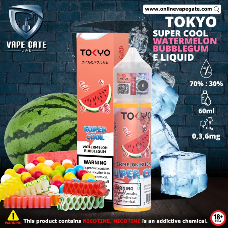 Tokyo Super Cool Watermelon Bubblegum Eliquid 60ml - 3 mg / 60 ml