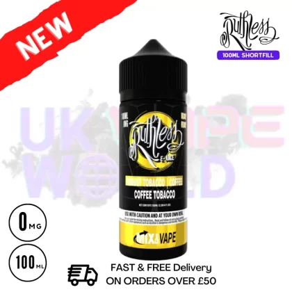 Coffee Tobacco Ruthless 100ml shortfill e liquid – £7.99