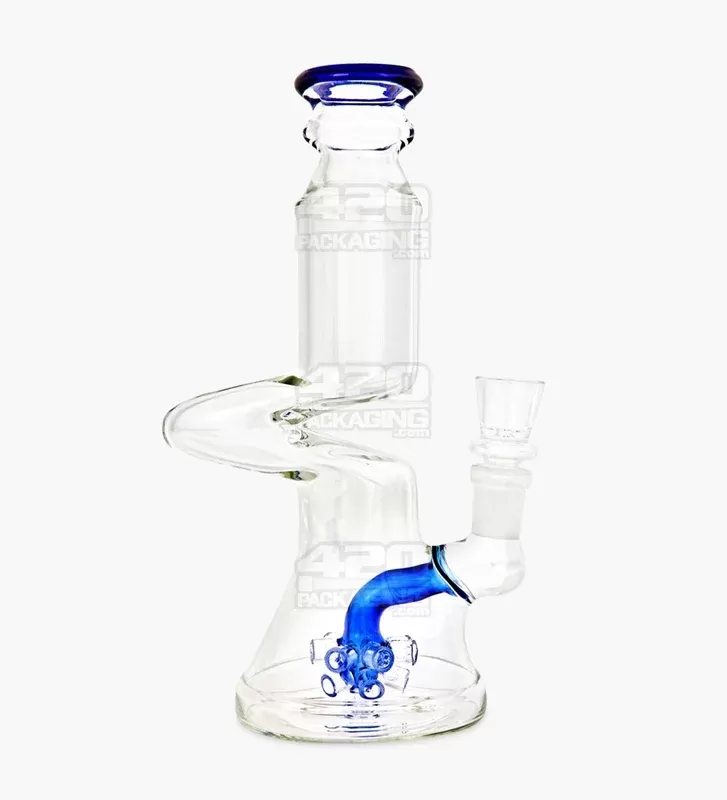 Z-Neck Atomic Perc Glass Beaker Water Pipe | 7in Tall – 14mm Bowl – Blue