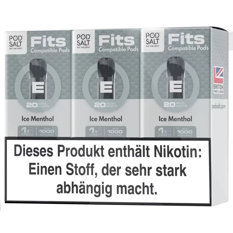 Pod Salt Fits Pods – Ice Menthol 20mg/ml (3er Pack) - Pod Salt / 20mg/ml / 2ml / ca. 1.000 pro 3er-Pack / Propylenglykol / pflanzliches Glycerin / Aromastoffe / Nikotin / Ja - Image 2