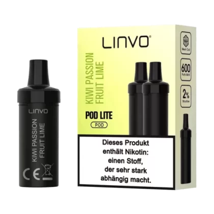 Linvo Pod Lite Cartridge – Kiwi Passion Fruit Lime Prefilled Liquid – 2er Pack - Linvo Pod Lite / Limette / Propylenglykol / pflanzliches Glycerin / Aromastoffe / Nikotin / ca. 600 / 20mg/ml