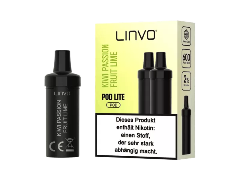 Linvo Pod Lite Cartridge – Kiwi Passion Fruit Lime Prefilled Liquid – 2er Pack - Linvo Pod Lite / Limette / Propylenglykol / pflanzliches Glycerin / Aromastoffe / Nikotin / ca. 600 / 20mg/ml