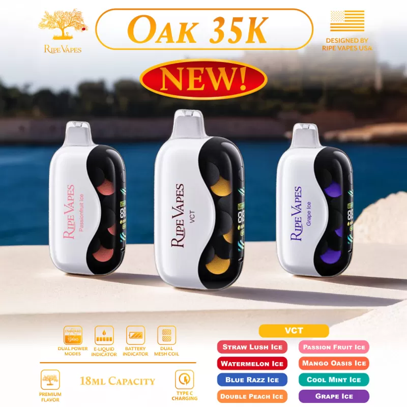 Assembled in USA | Ripe Vapes OAK 35K Disposable Device - 35,000 Puffs - Sour Apple