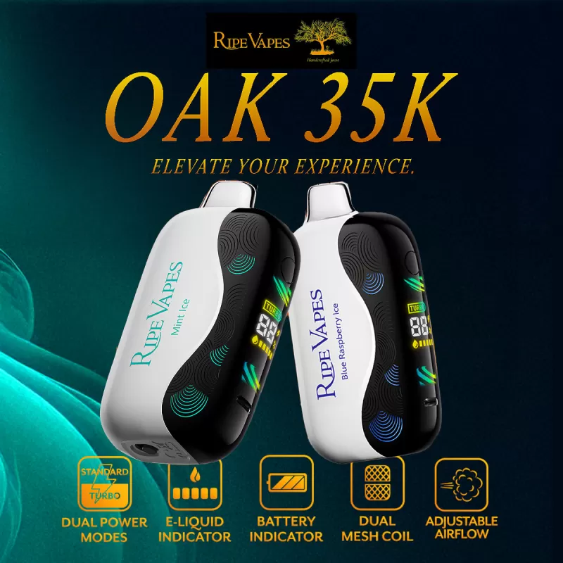 Assembled in USA | Ripe Vapes OAK 35K Disposable Device - 35,000 Puffs - Sour Apple - Image 2