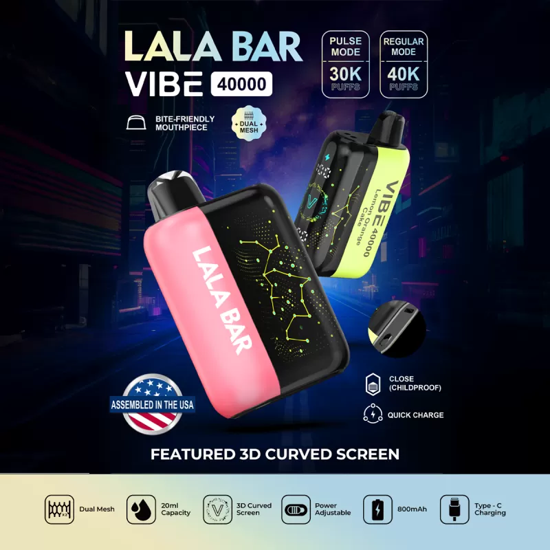 Assembled in USA | LALA BAR Vibe 40K Puff Disposable Device - TEXAS COMPLIANT VERSION - Tejas Splash