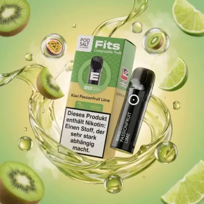 Pod Salt Fits Pods – Kiwi Passionfruit Lime 20mg/ml (3er Pack) - Pod Salt / 20mg/ml / 2ml / ca. 1.000 pro 3er-Pack / Nikotin / Propylenglykol / pflanzliches Glycerin / Aromastoffe / Ja