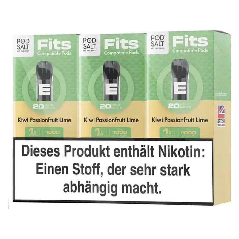 Pod Salt Fits Pods – Kiwi Passionfruit Lime 20mg/ml (3er Pack) - Pod Salt / 20mg/ml / 2ml / ca. 1.000 pro 3er-Pack / Nikotin / Propylenglykol / pflanzliches Glycerin / Aromastoffe / Ja - Image 2