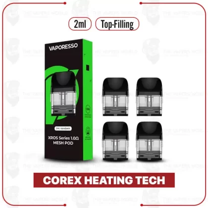 VAPORESSO XROS Replacement Pod Cartridge – 4PK - 2ML Corex 3.0 Mesh 1.2 OHMS, Top Fill 3ML Corex 3.0 Mesh 0.4 OHMS (FE01B5)