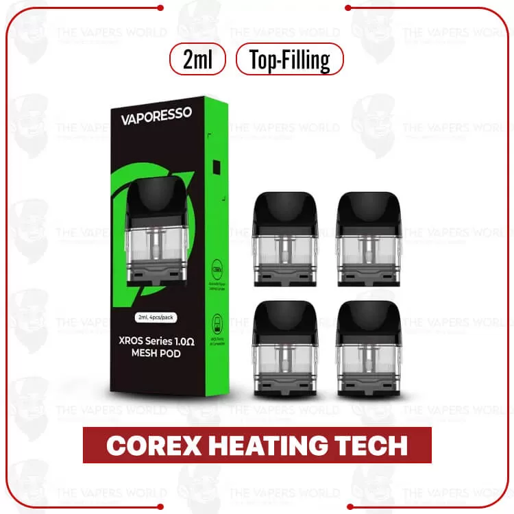 VAPORESSO XROS Replacement Pod Cartridge – 4PK - 2ML Corex 3.0 Mesh 1.2 OHMS, Top Fill 3ML Corex 3.0 Mesh 0.4 OHMS (FE01B5)