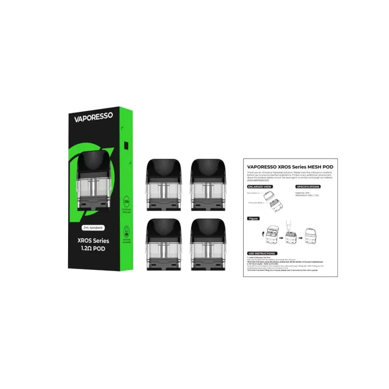 VAPORESSO XROS Replacement Pod Cartridge – 4PK - 2ML Corex 3.0 Mesh 1.2 OHMS, Top Fill 3ML Corex 3.0 Mesh 0.4 OHMS (FE01B5) - Image 2