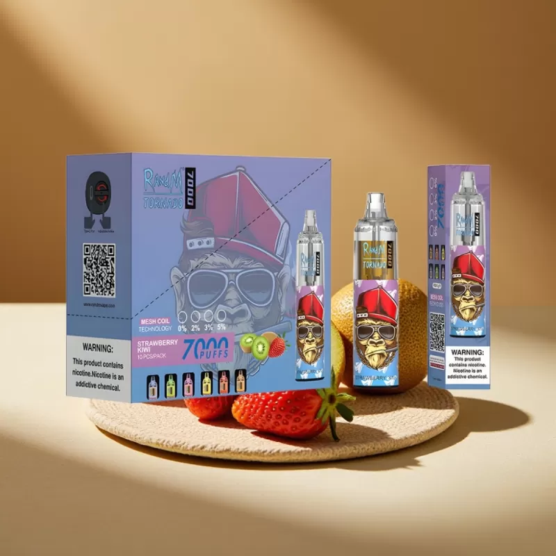 RandM Fumot Tornado 7000 Puffs Disposable Vape with Mesh Coil & RGB Light – Strawberry Kiwi - Image 2
