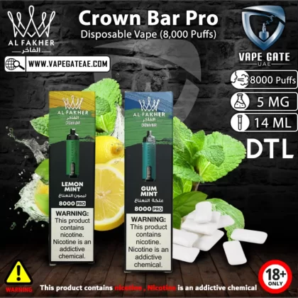 Al Fakher - Crown Bar Pro Disposable Vape (8,000 Puffs) - Blueberry Gum / 5 mg