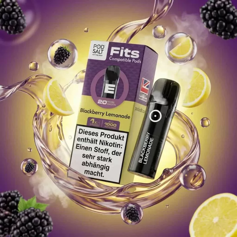 Pod Salt Fits Pods – Blackberry Lemonade 20mg/ml (3er Pack) - Pod Salt / 20mg/ml / 2ml / ca. 1.000 pro 3er-Pack / Propylenglykol / pflanzliches Glycerin / Aromastoffe / Nikotin / Ja