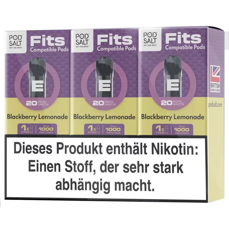 Pod Salt Fits Pods – Blackberry Lemonade 20mg/ml (3er Pack) - Pod Salt / 20mg/ml / 2ml / ca. 1.000 pro 3er-Pack / Propylenglykol / pflanzliches Glycerin / Aromastoffe / Nikotin / Ja - Image 2