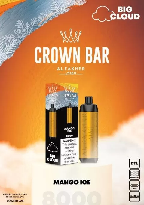 Al Fakher - Crown Bar Disposable Vape (8,000 Puffs) - Mango Ice / 5 mg - Image 3